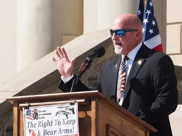 Michigan State Rep. Jay DeBoyer (R-Clay) speaks at a Second Amendment March event outside the Michigan Capitol Building on Sept. 19, 2024. |