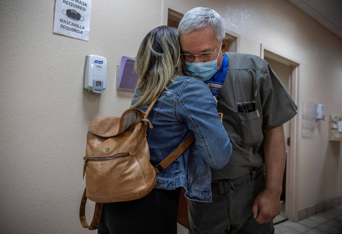 6/7] Dr. Franz Theard says goodbye to a patient at his abortion clinic, Women's Reproductive Clinic of New Mexico, in Santa Teresa, U.S., January 13, 2023.