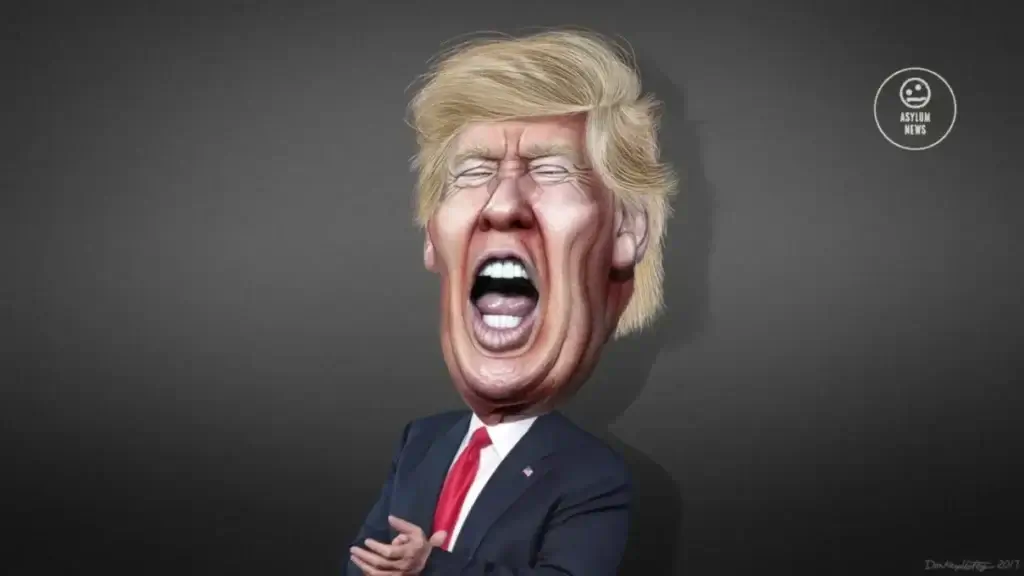 Caricature of donald trump singing or yelling.