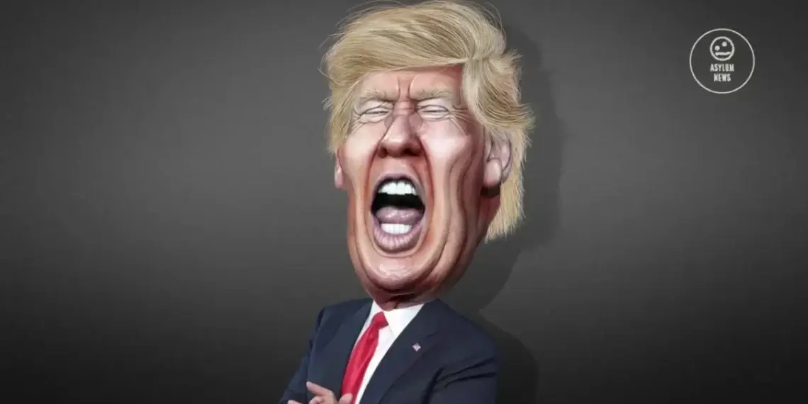 Caricature of donald trump singing or yelling.
