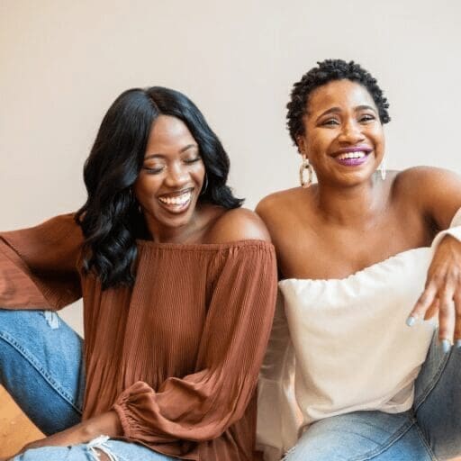 Good news. Two beautiful Black women sitting close to each other for a piece about a new menopause treatment 