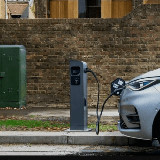 Electric car charging on the street