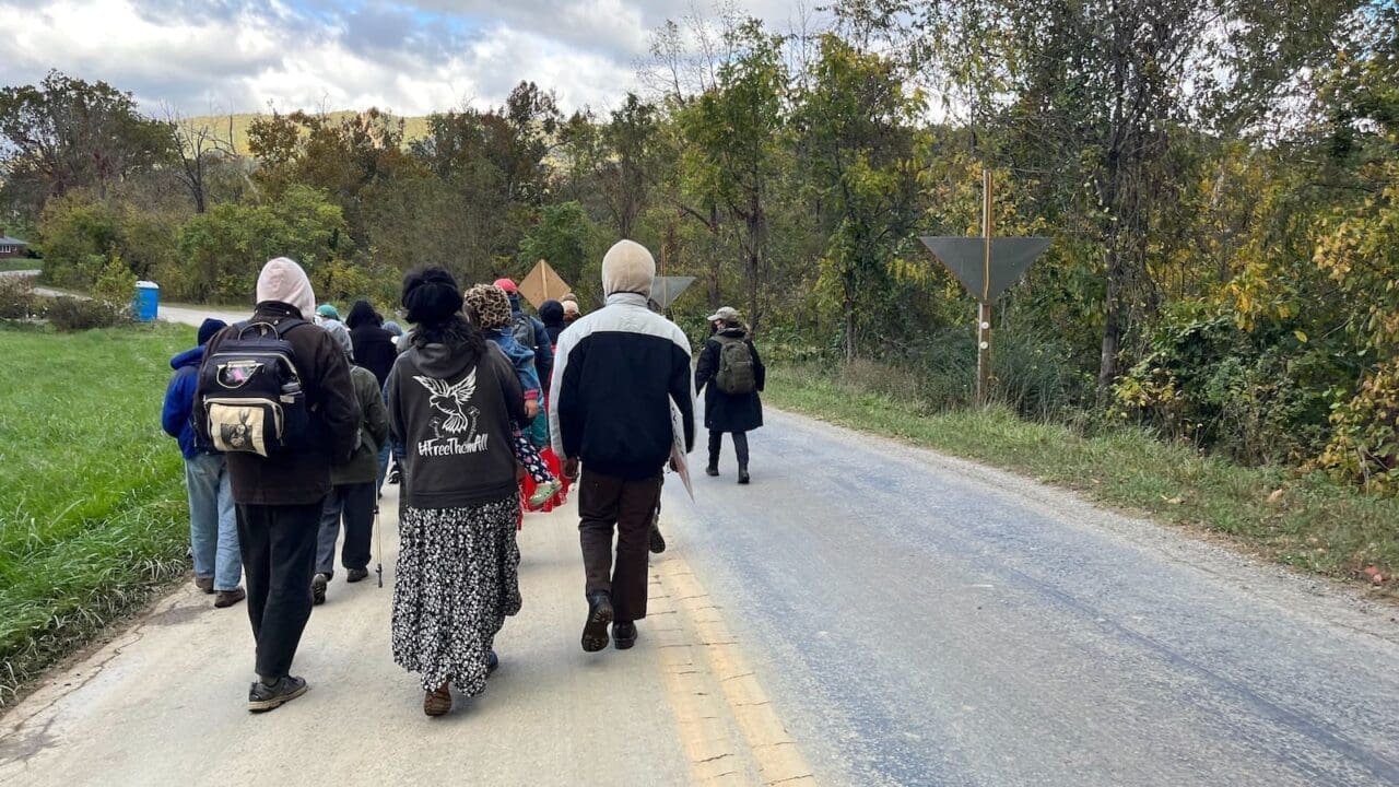 MVP protestors walking along a street