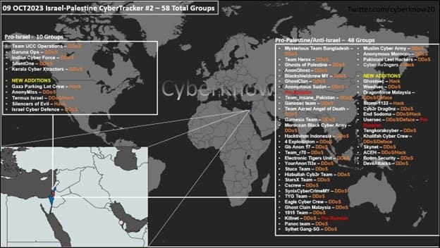 Map showing groups claiming to be involved in cyber attacks