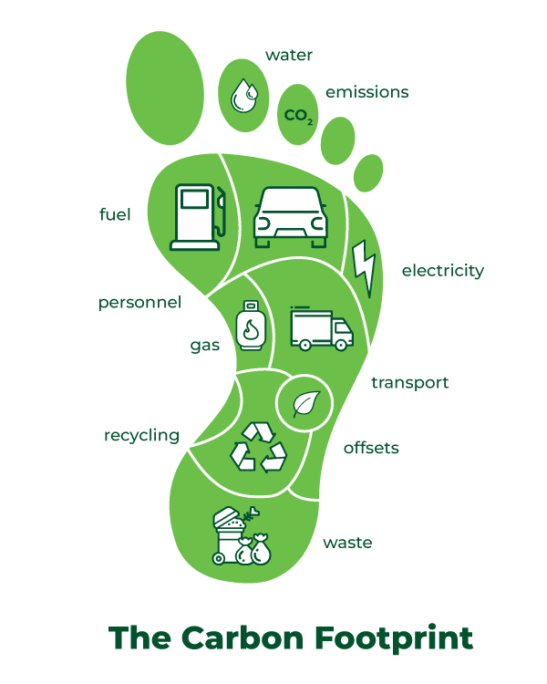 Graphic of a footprint with information about our carbon footprint inside