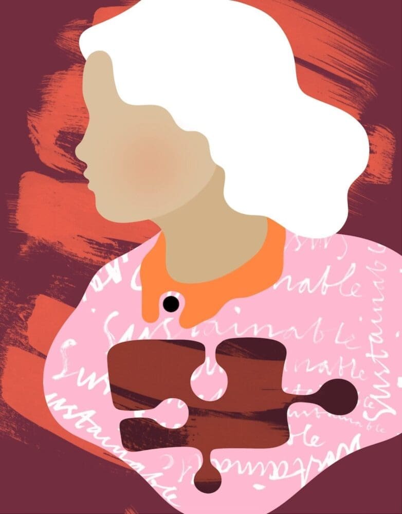 Illustration of a woman missing a puzzle piece shape