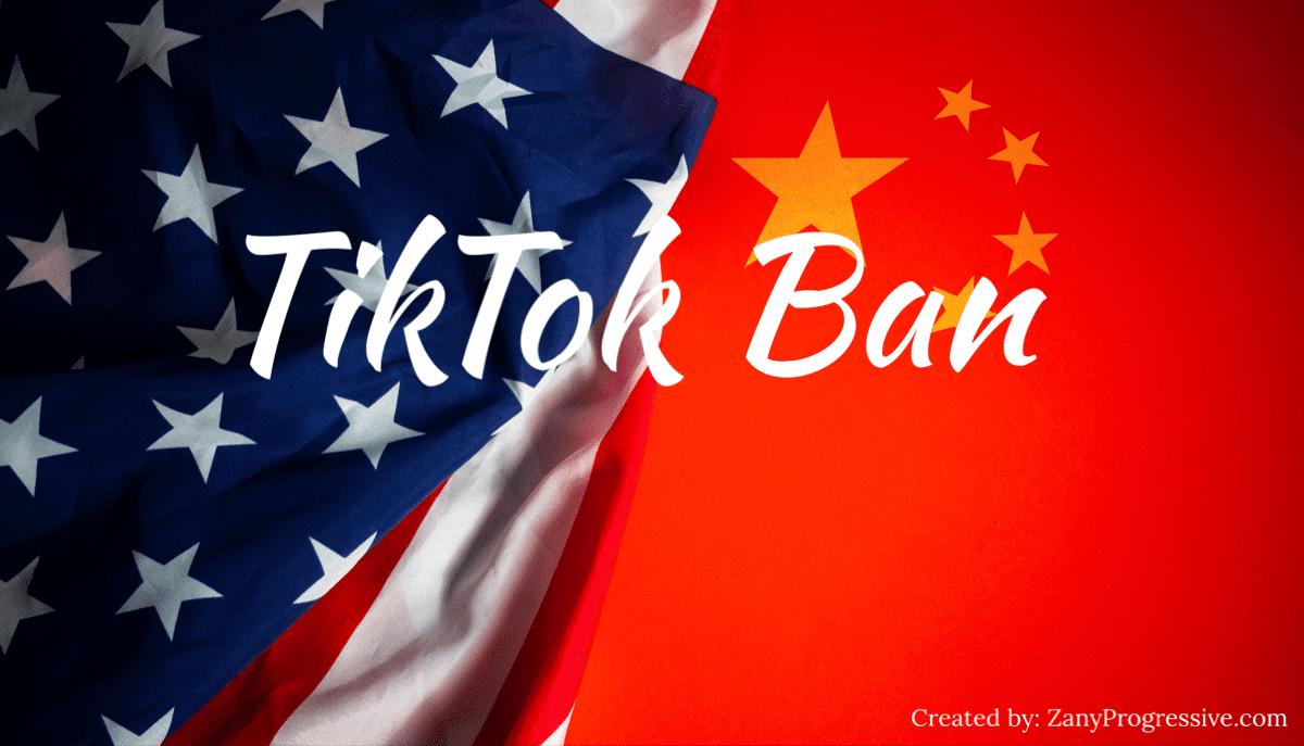 TikTok bank written on a background of American and Chinese flags.