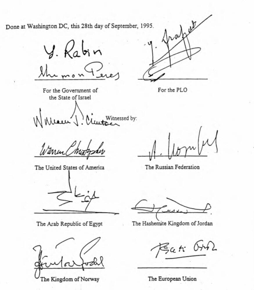 Oslo Accords II Signature page