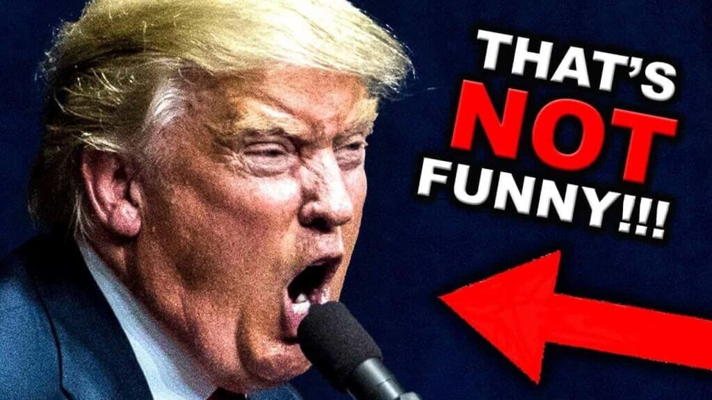 Trump angrily yelling into a microphone