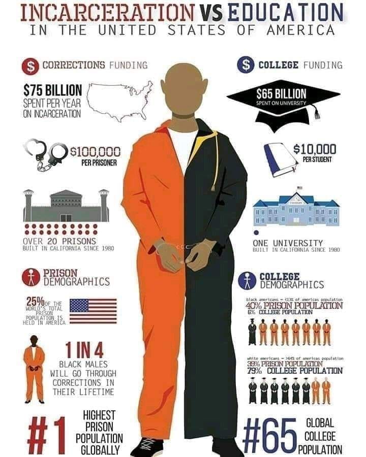 Infographic comparing the amount of money spent on prison vs. education.