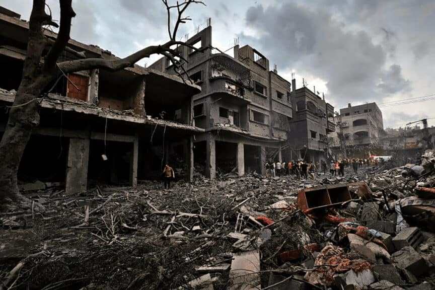 Destruction in gaza during the war in late 2023