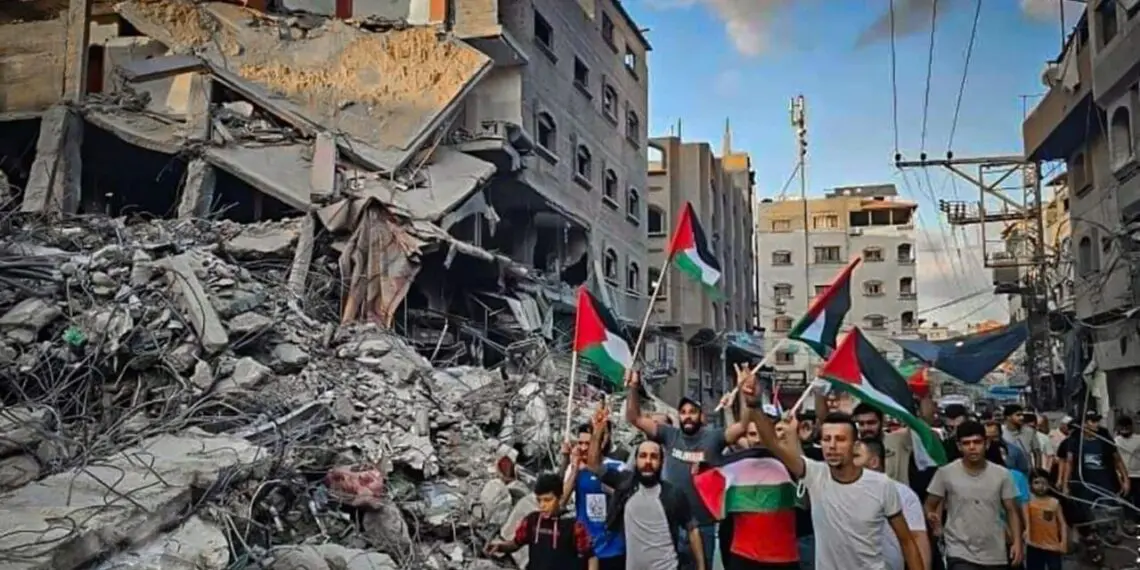 International criminal court prosecution of hamas: palestinians walk through the destruction in northern gaza.