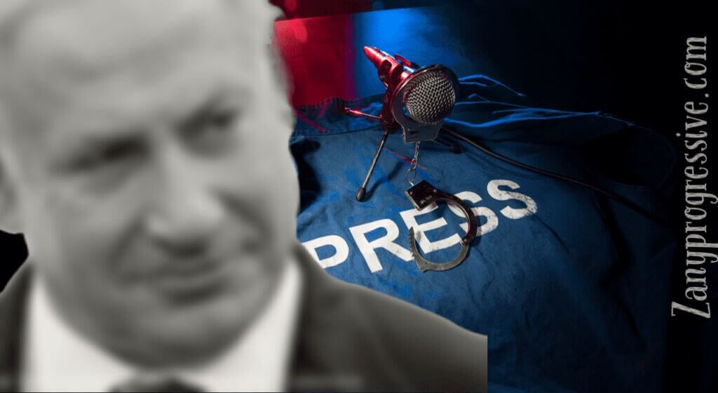 Benjamin netanyahu next to a press jacket manifesto