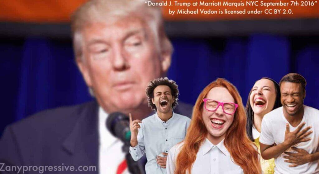 Donald trump refused to testify: trump with people laughing around him