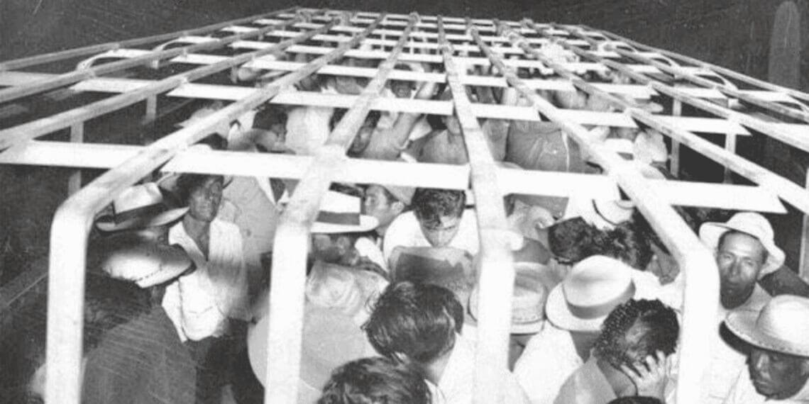 The u. S. Border patrol packed mexican immigrants into trucks when transporting them to the border for deportation.