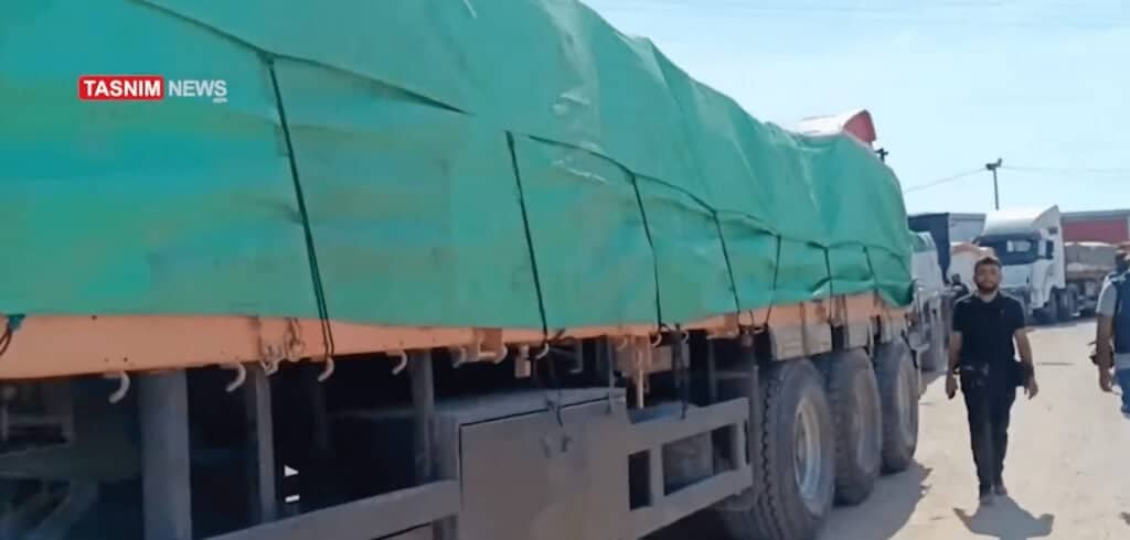 A line of aid trucks blocked trying to get into gaza