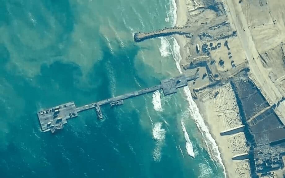 Aerial view of the pier built by the u. S. Off the shore of gaza