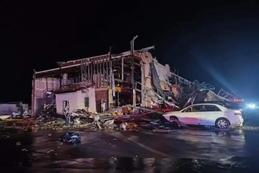 A denton county building was severely damaged by a tornado.