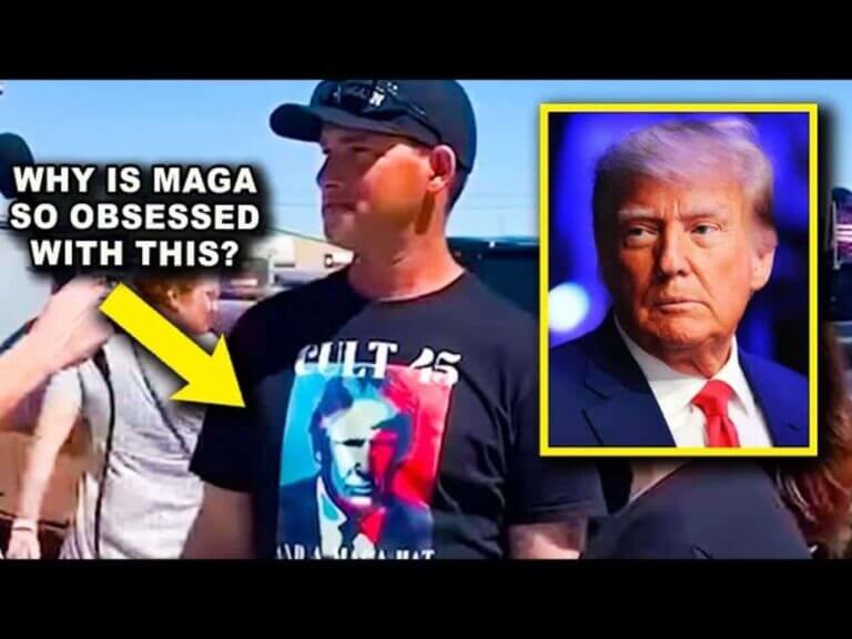 Trump supporters being interviewed and a photo of trump