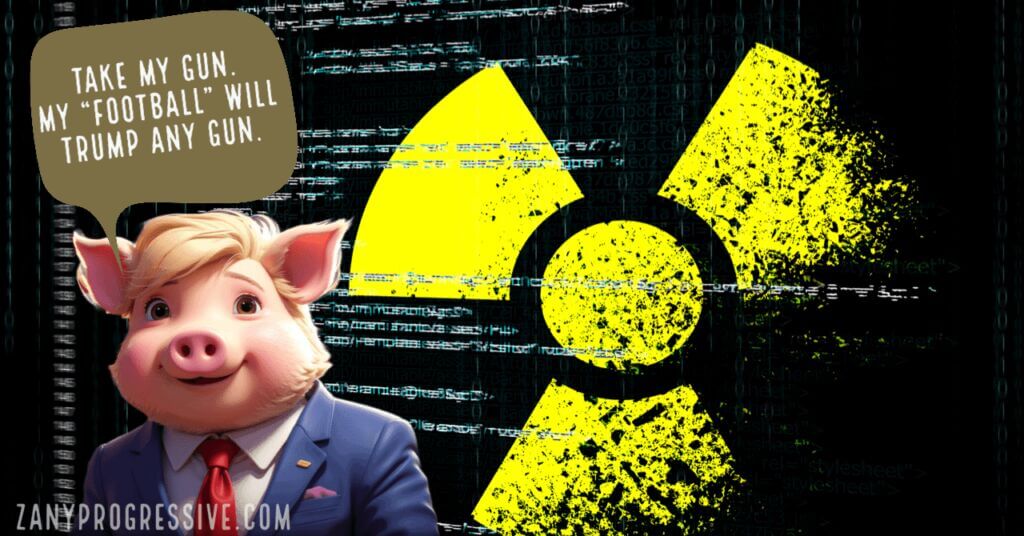 Donald trump pig cartoon on a nuclear weapon background