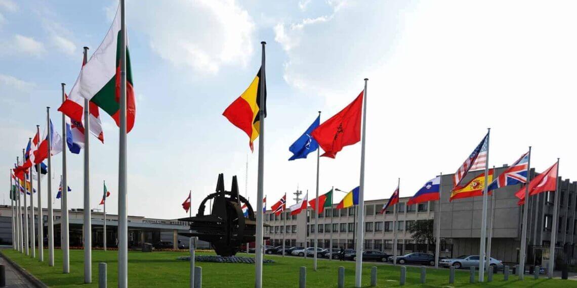 Nato member flags flying at nato headquarters