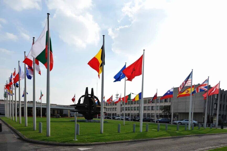 Nato member flags flying at nato headquarters