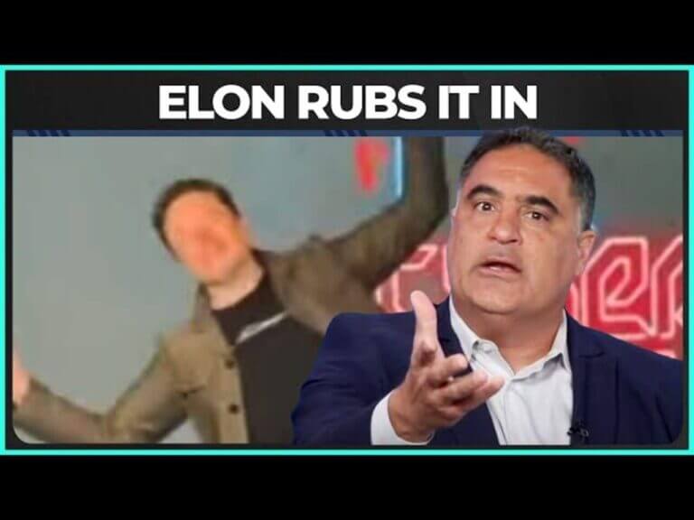 Elon musk in image behind cenk uyger if tyt