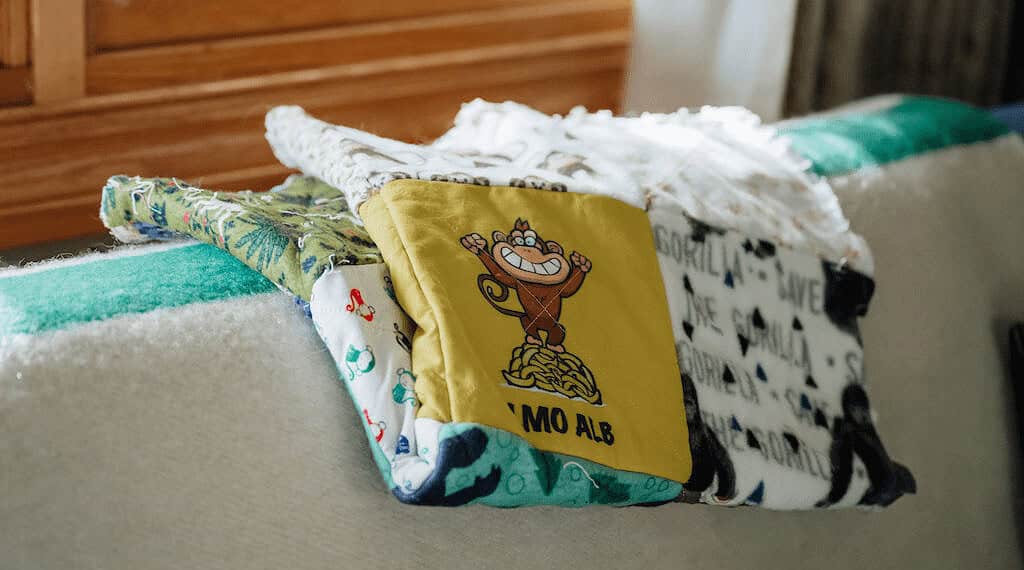 A blanket given to anne angus at the boulder abortion clinic in colorado, one of the only clinics in the country that offers termination after the second trimester. Angus said a former patient makes the blankets, called bananas for annie, for others who had to terminate for medical reasons.