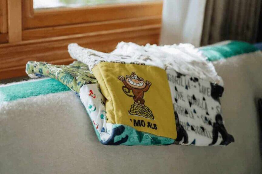 A blanket given to anne angus at the boulder abortion clinic in colorado, one of the only clinics in the country that offers termination after the second trimester. Angus said a former patient makes the blankets, called bananas for annie, for others who had to terminate for medical reasons.