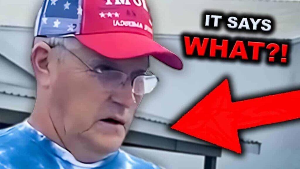 Christian nationalist trump supporter interview with an older man with glasses wearing a red, white, and blue hat.