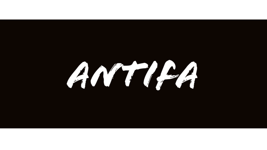 White background with a black strip through the center and the word antifa in white text.