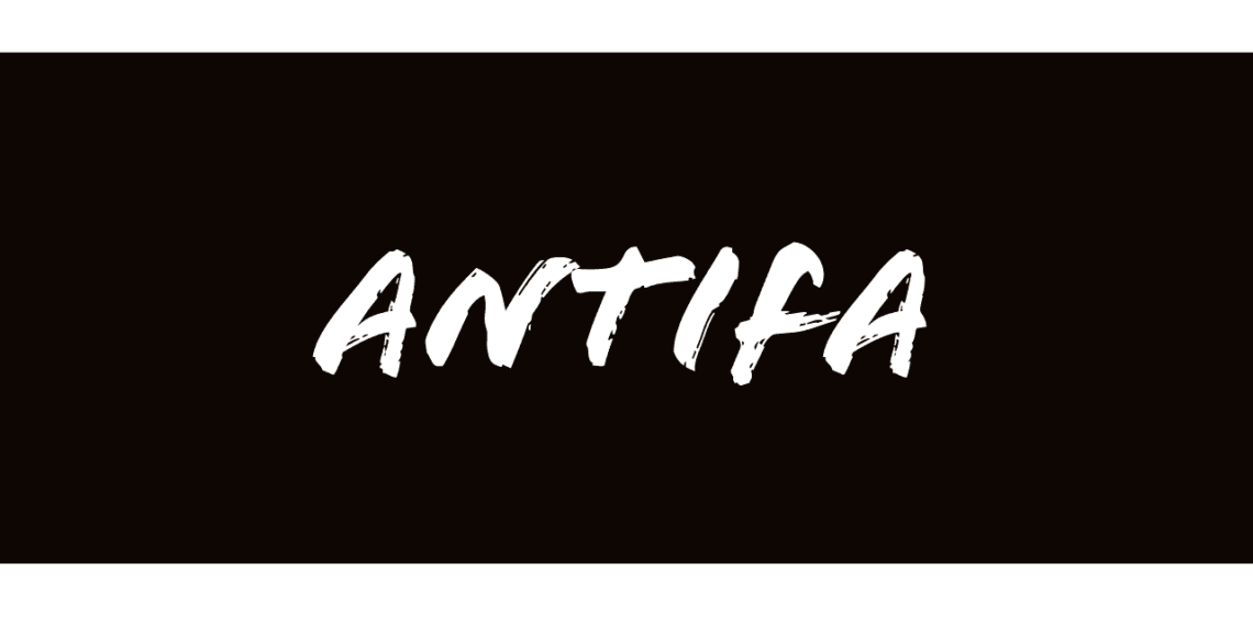 White background with a black strip through the center and the word antifa in white text.