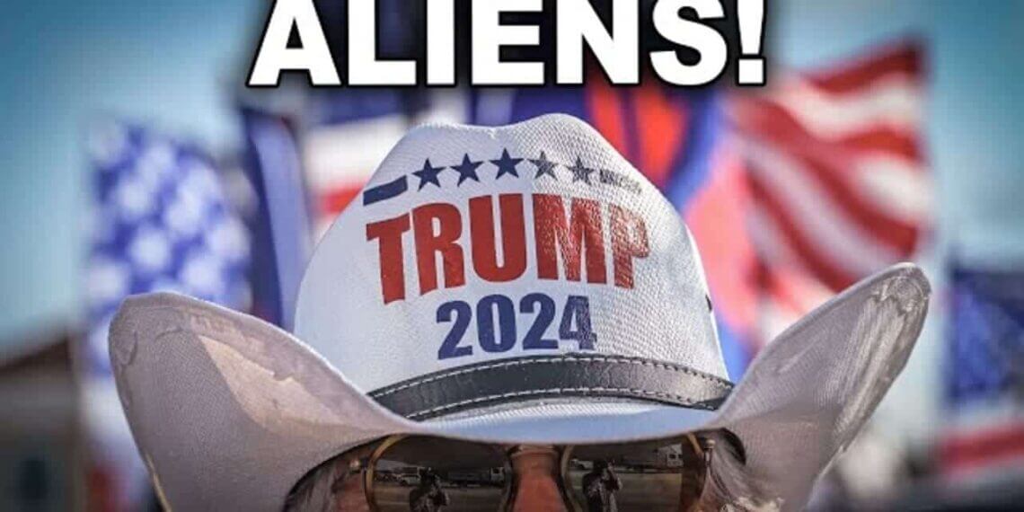 Trump supporter wearing sunglasses and a trump 2024 cowboy hat
