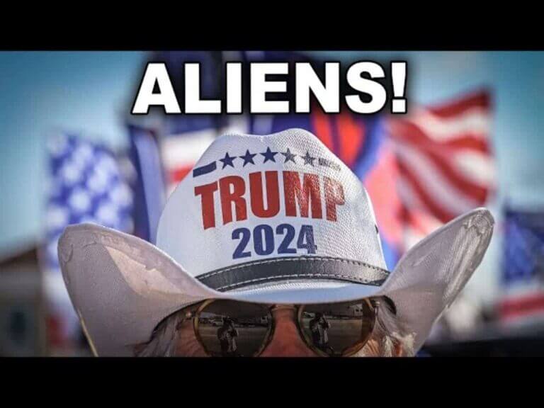 Trump supporter wearing sunglasses and a trump 2024 cowboy hat