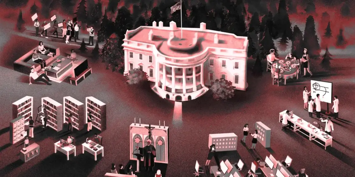 Image of white house surrounded by mini preachers