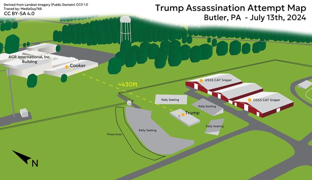 Security concerns 3D map of where the Trump assassination occurred.