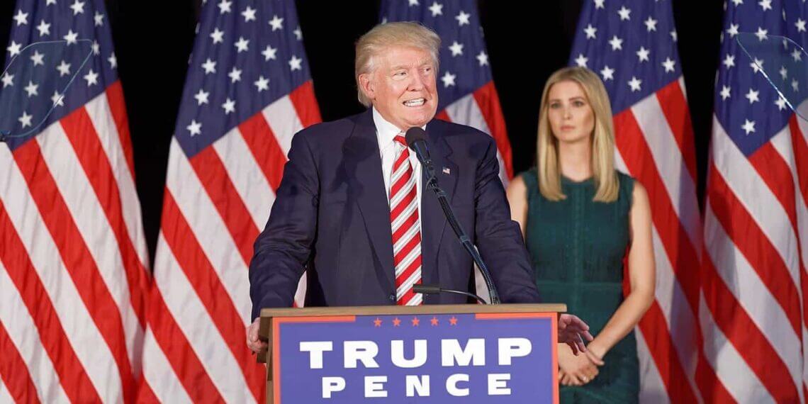 Republicans have trouble with women voters. Donald trump speaks on stage with ivanka