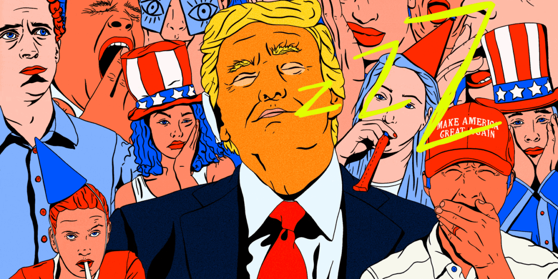 Illustration of donald trump with supporters in the background