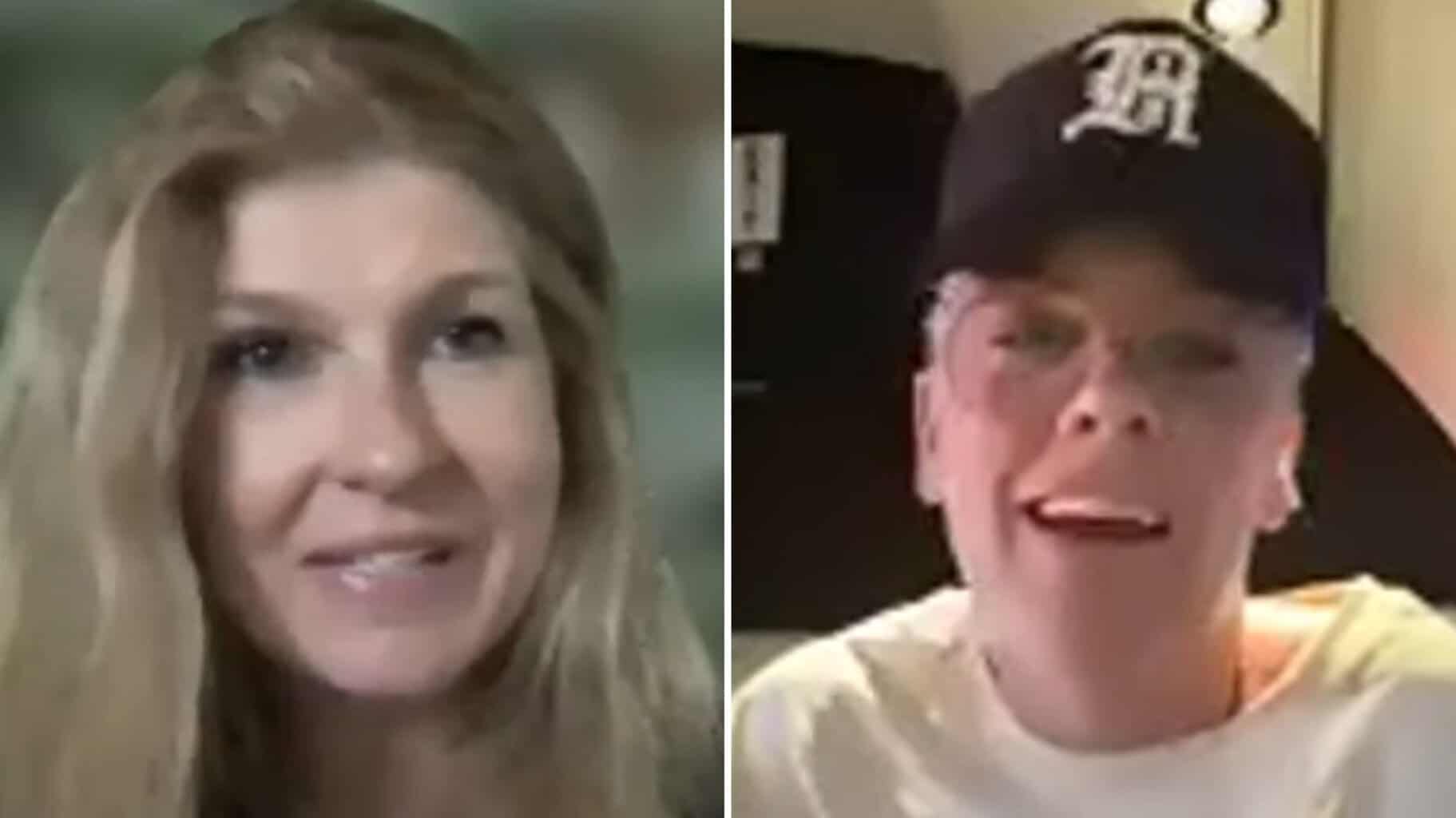 Connie britton and pink on white women zoom call for harris