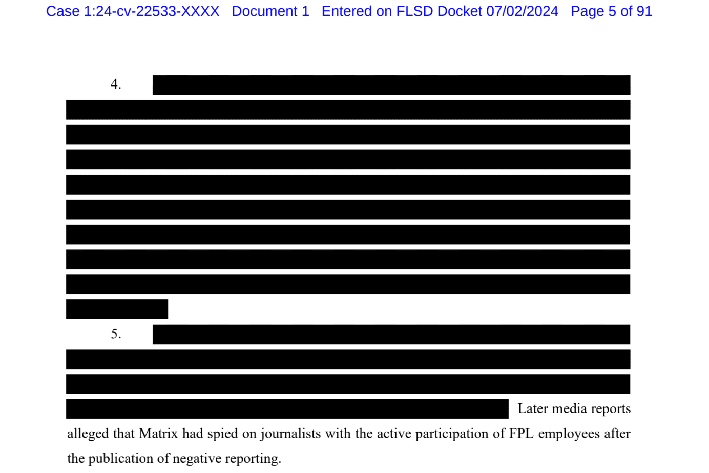 Florida investor sues power company in this redacted lawsuit.