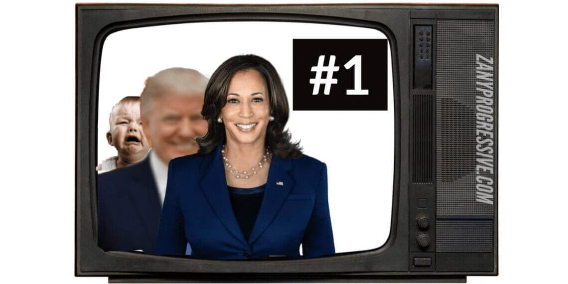 Trump and harris on a television set