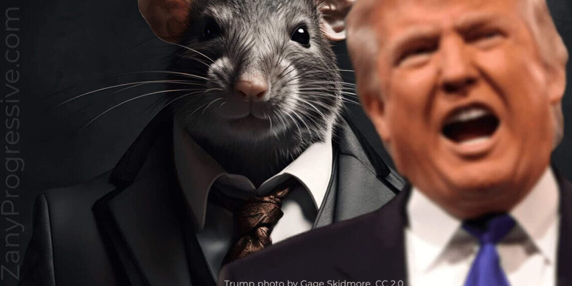 Donald trump with a rat in a suit behind him