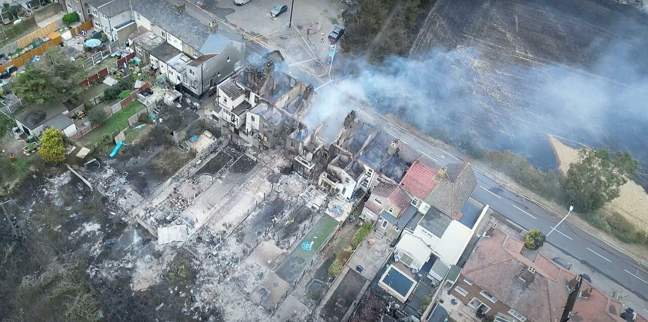 Houses destroyed by a wildfire