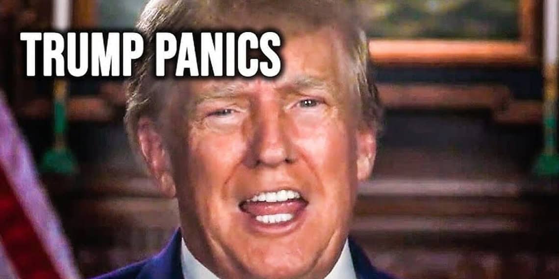 Donald trump with text, “trump panics”