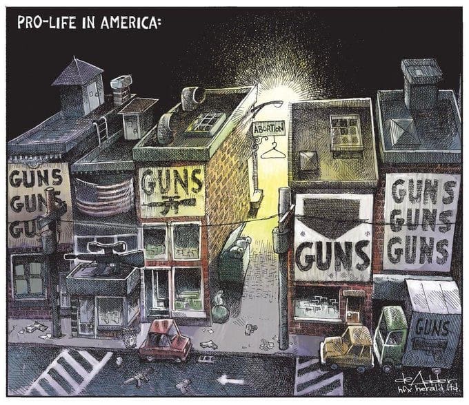 City with gun shops all over and an abortion clinic in a back alley