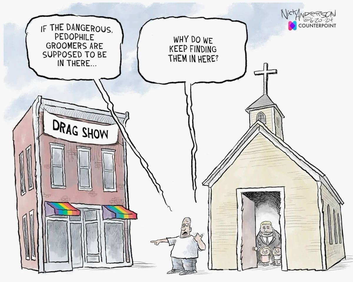 Drag shows and churches political cartoon 