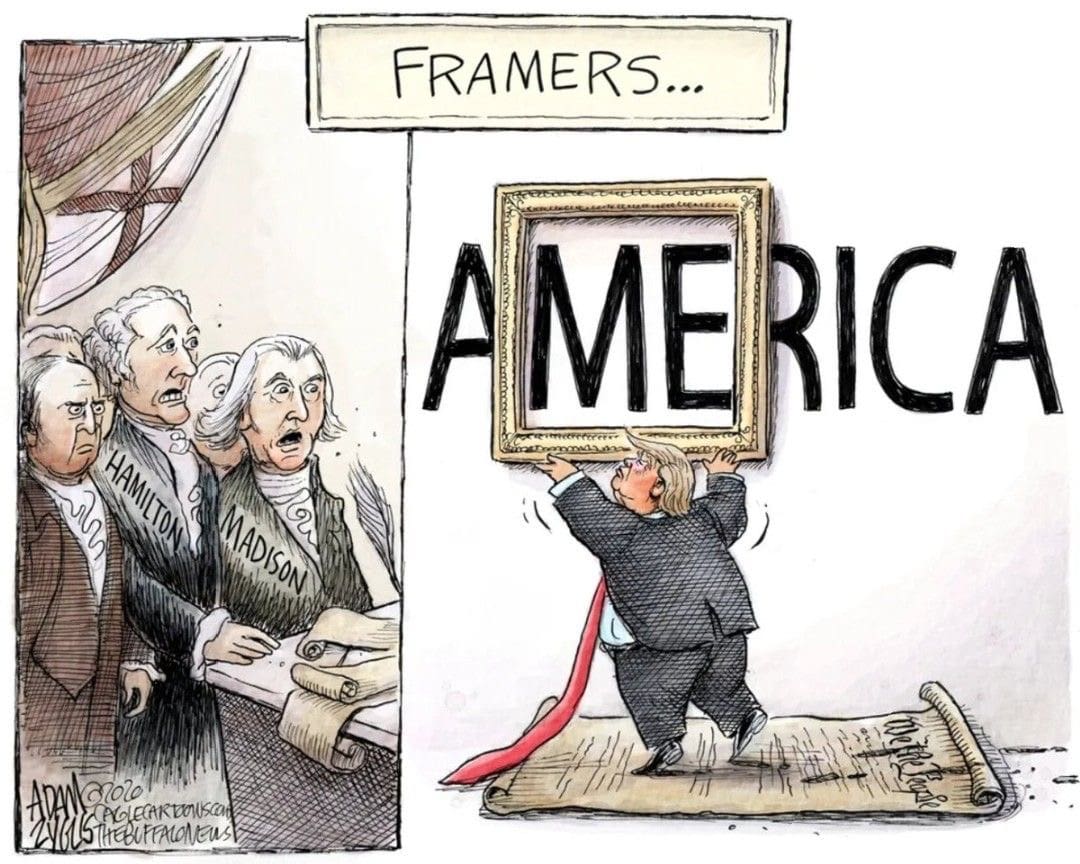 Trump framing the word ME inside the word AMERICA