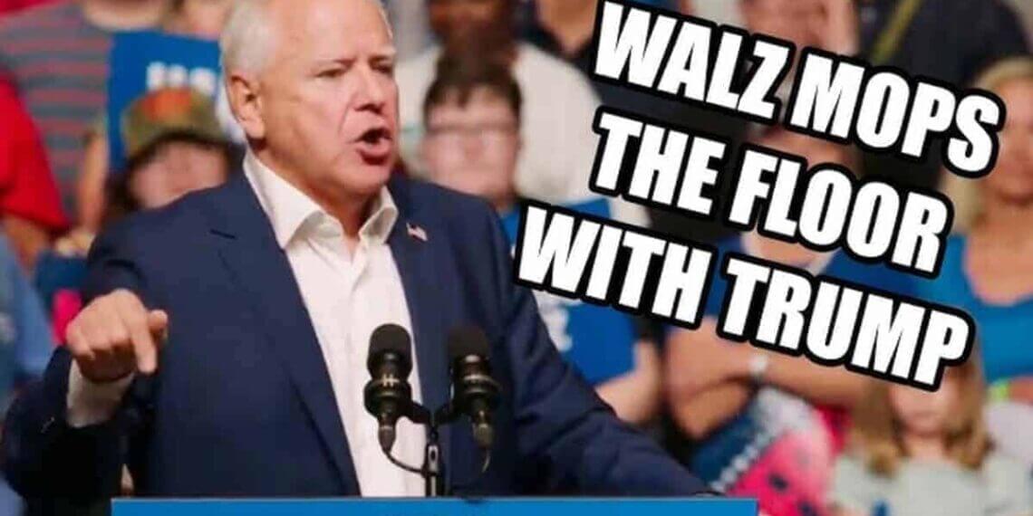 Tim walz on stage at a campaign rally