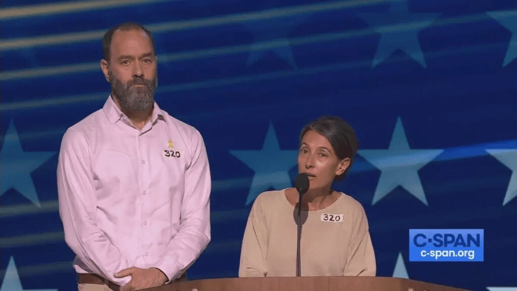 Parents of a son taken hostage by hamas speak at the 2024 dnc.