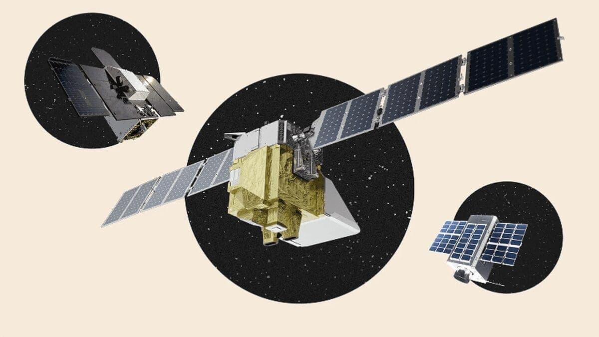 An illustration of satellites in space